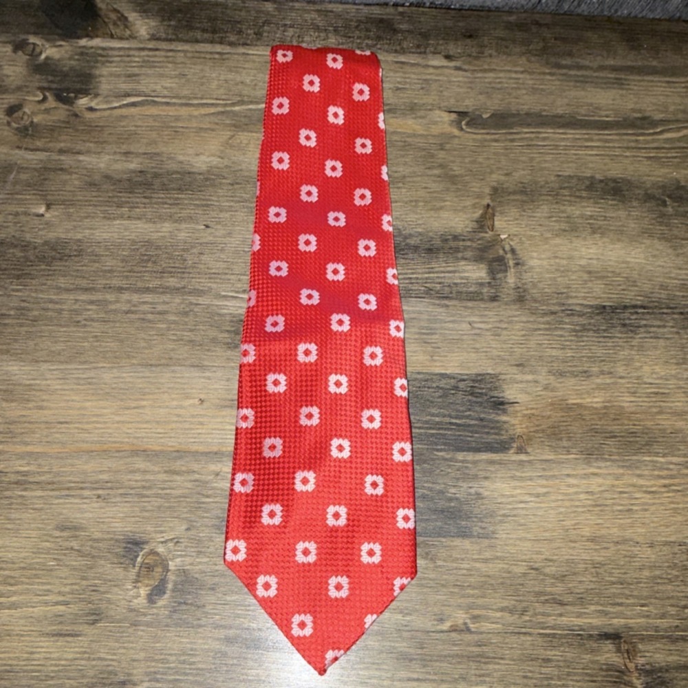 Vintage Levy's 100% Silk Men's Tie: Red White Geometric Designer Woven Logo